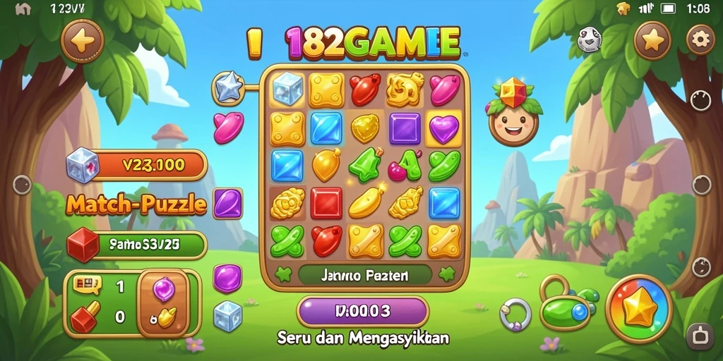 Tampilan menarik dari gameplay 182GAME Match-3 yang seru.