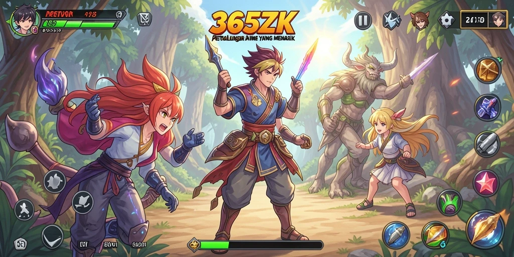 Tangkapan layar dari gameplay dalam 365ZK menampilkan aksi karakter anime yang dinamis.