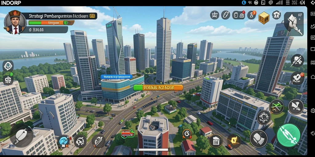 Gameplay seru INDORP dengan strategi pembangunan kota yang kompleks.