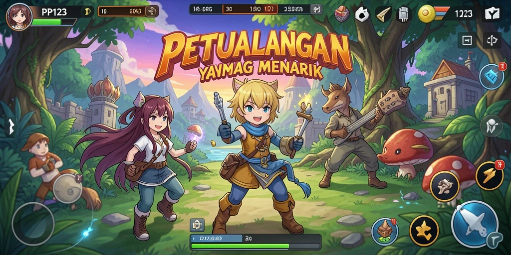 Tampilan gameplay PP123 dengan karakter anime yang menawan.