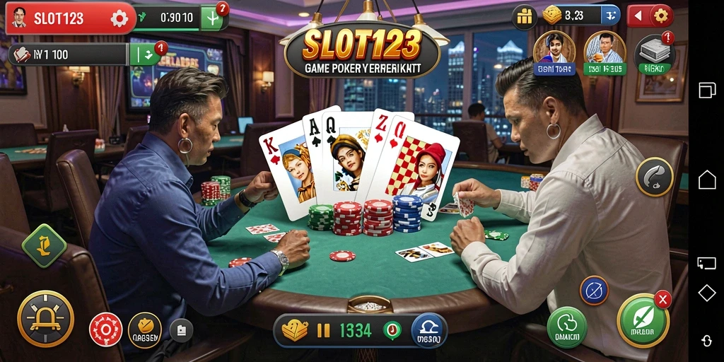 Tampilan gameplay SLOT123 yang seru dan menegangkan saat bermain poker.
