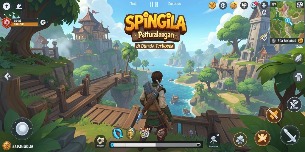 Screenshot gameplay SPINGILA yang menampilkan petualangan di dunia terbuka.